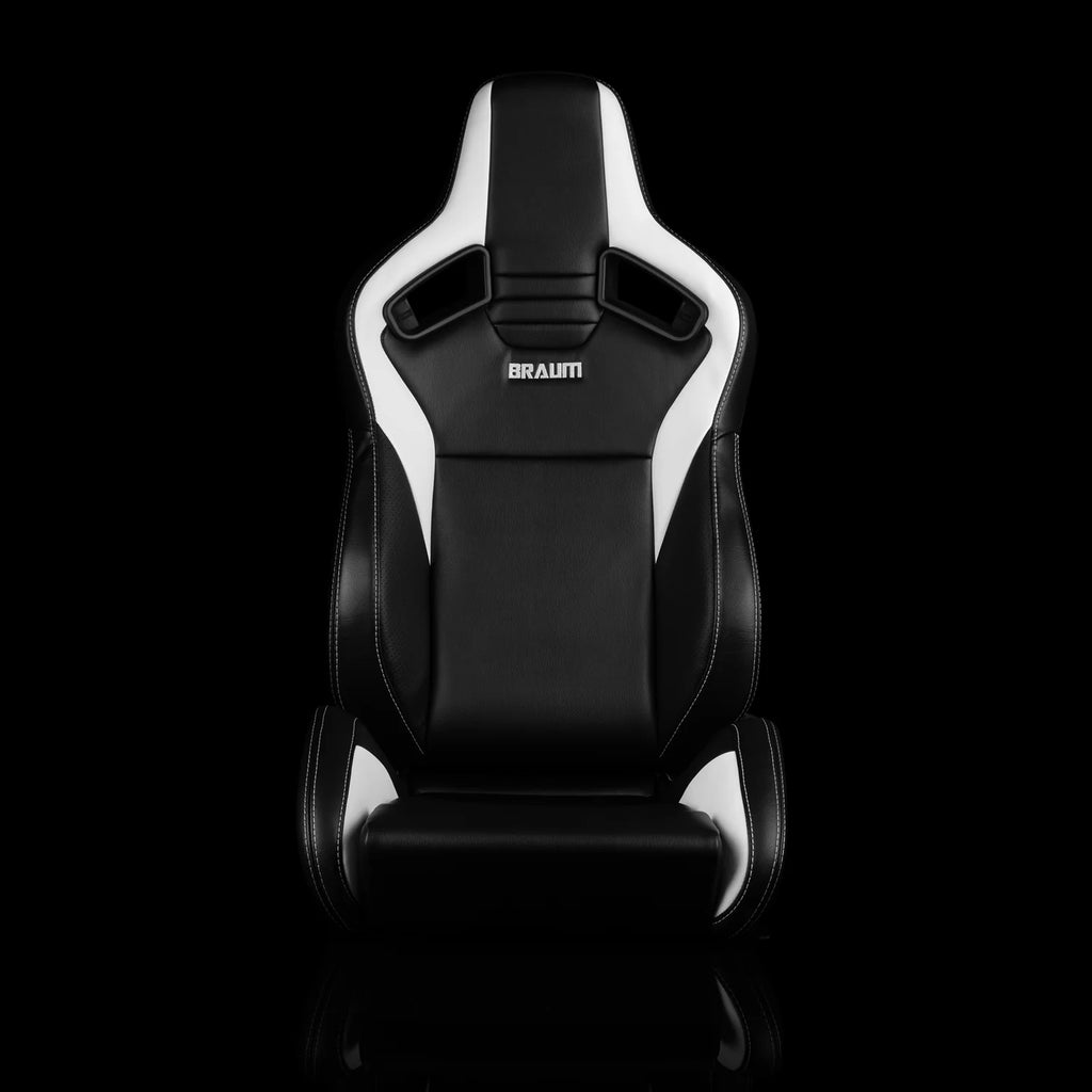 Braum Racing ELITE V2 Series Sport Reclinable Seats PAIR - Black / White Leatherette
