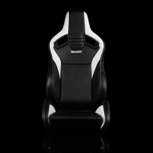 Braum Racing ELITE V2 Series Sport Reclinable Seats PAIR - Black / White Leatherette