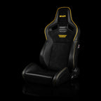 Braum Racing ELITE V2 Series Sport Reclinable Seats PAIR - Black Leatherette / Black Suede / Yellow Piping