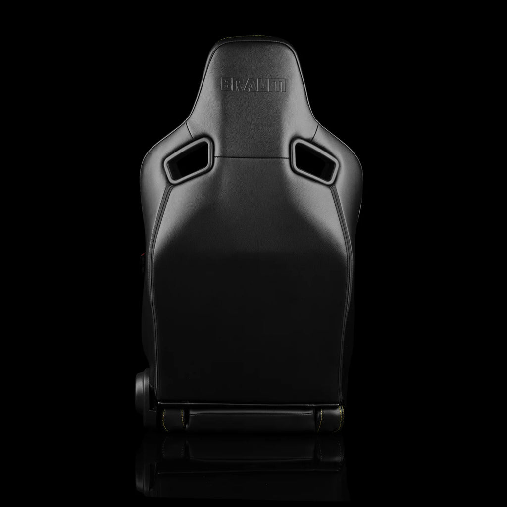 Braum Racing ELITE V2 Series Sport Reclinable Seats PAIR - Black Leatherette / Black Suede / Yellow Piping