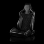 Braum Racing ELITE V2 Series Sport Reclinable Seats PAIR - Black Leatherette / Honeycomb Suede / Grey Stitching