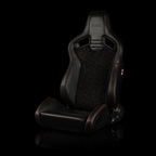 Braum Racing ELITE V2 Series Sport Reclinable Seats PAIR - Black Leatherette / Honeycomb Suede / Red Stitching