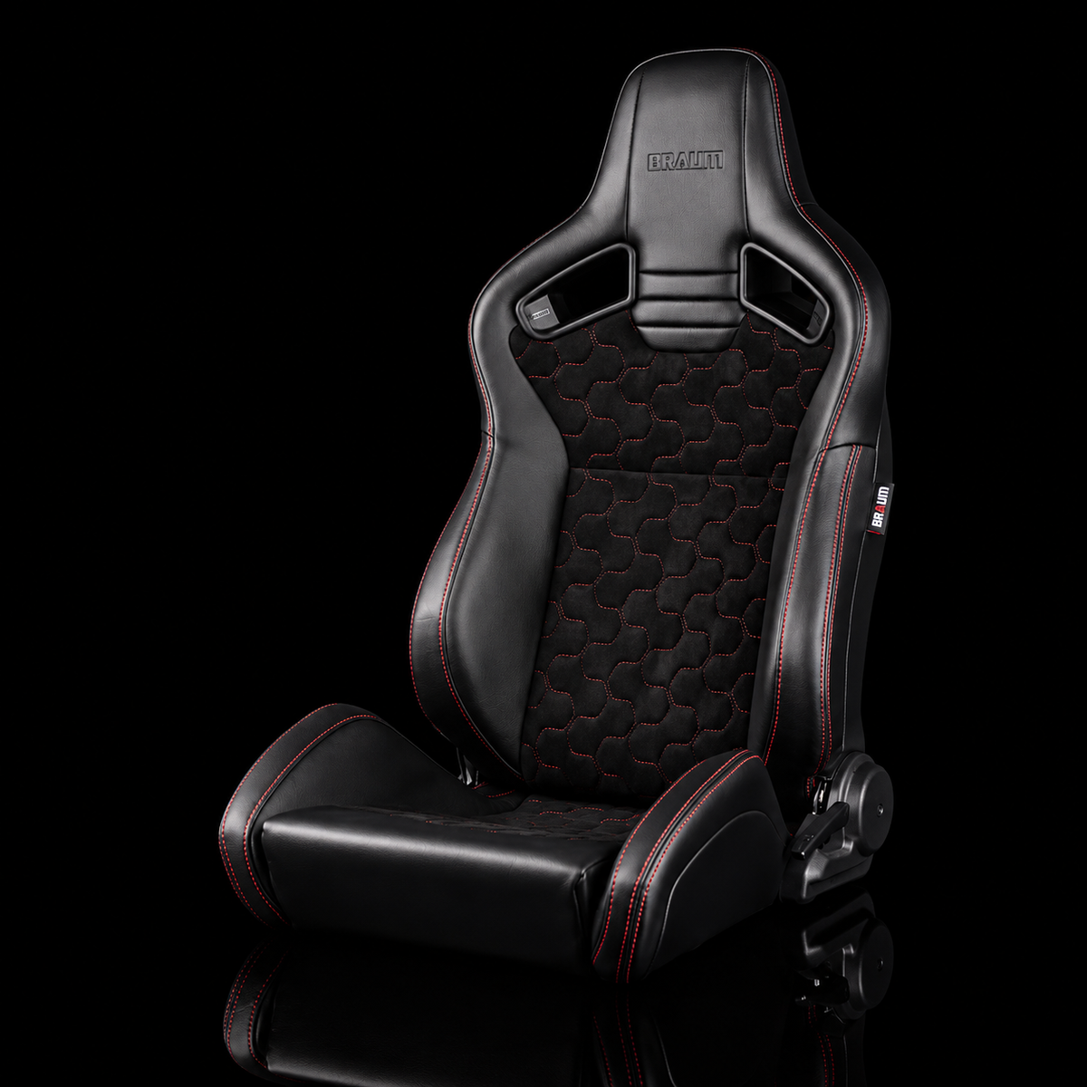 Braum BRR1-HXRS2 — Black Leatherette | Honeycomb Suede | Red Stitching