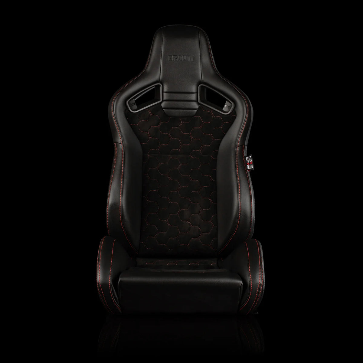 Braum Racing ELITE V2 Series Sport Reclinable Seats PAIR - Black Leatherette / Honeycomb Suede / Red Stitching