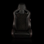 Braum Racing ELITE V2 Series Sport Reclinable Seats PAIR - Black Leatherette / Honeycomb Suede / Red Stitching