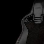 Braum Racing ELITE V2 Series Sport Reclinable Seats PAIR - Black Leatherette / Honeycomb Suede / Red Stitching