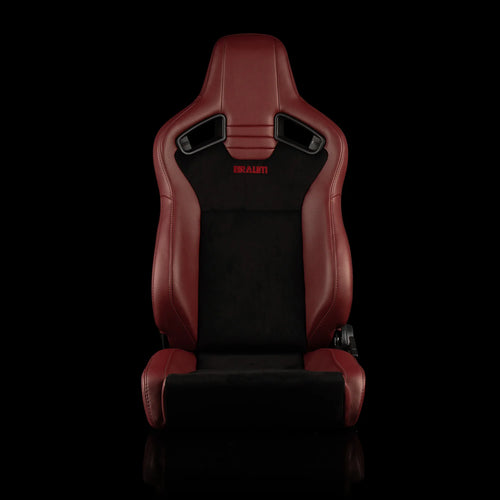 Braum Racing ELITE V2 Series Sport Reclinable Seats PAIR - Maroon Leatherette / Black Suede / Low Bolster Version