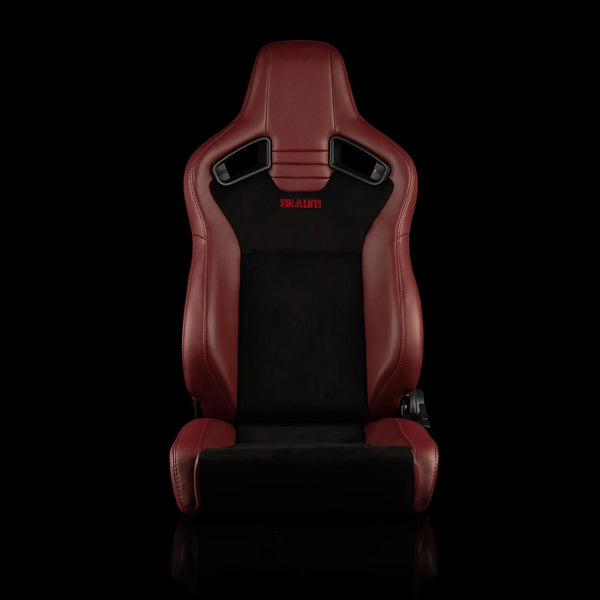 Braum Racing ELITE V2 Series Sport Reclinable Seats PAIR - Maroon Leatherette / Black Suede / Low Bolster Version