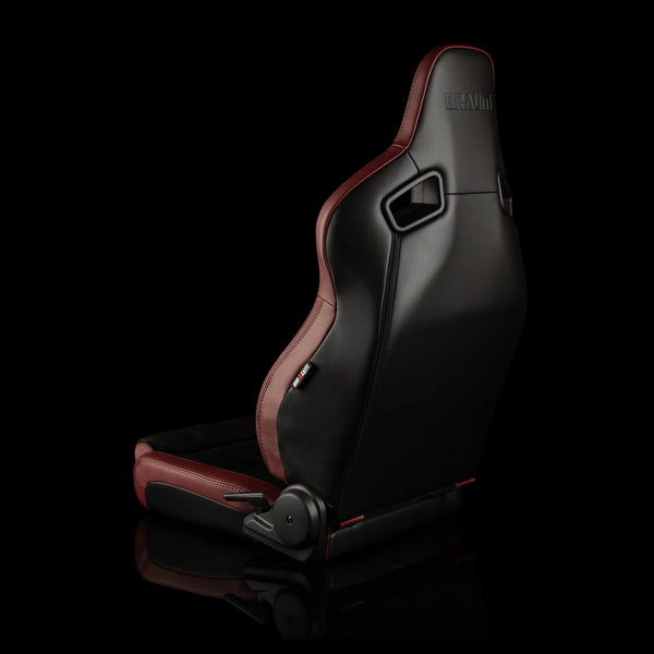 Braum Racing ELITE V2 Series Sport Reclinable Seats PAIR - Maroon Leatherette / Black Suede / Low Bolster Version