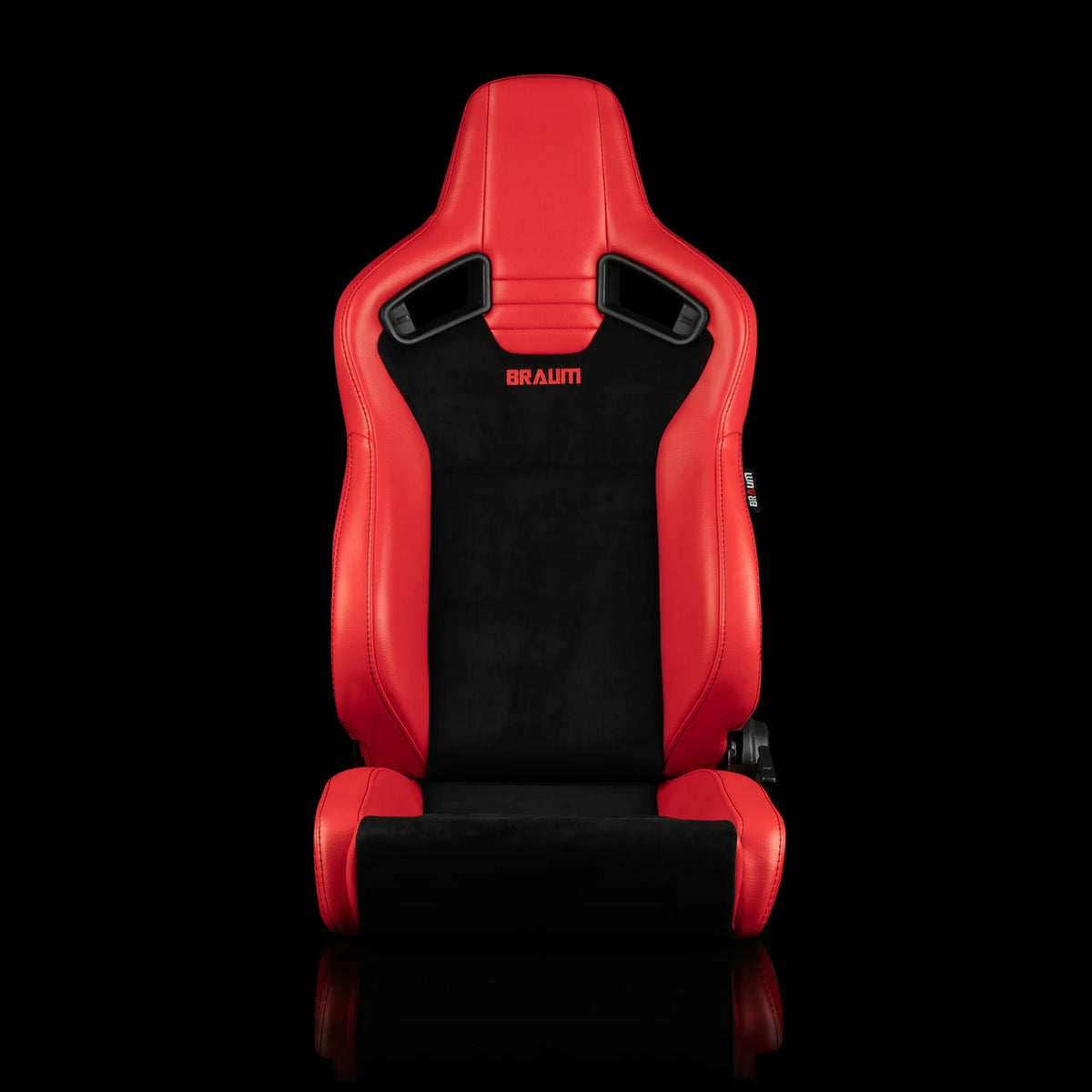 Braum Racing ELITE V2 Series Sport Reclinable Seats PAIR - Red Leatherette / Black Suede / Low Bolster Version