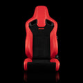 Braum Racing ELITE V2 Series Sport Reclinable Seats PAIR - Red Leatherette / Black Suede / Low Bolster Version