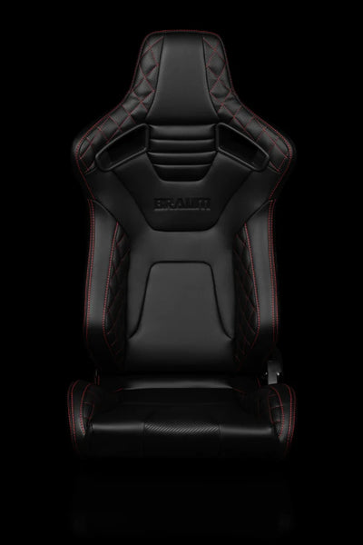 BRAUM ELITE-X Series Sport Reclinable Seats - Pair - Black Diamond (Red Stitching)