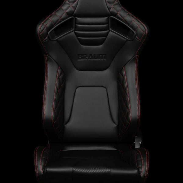 BRAUM ELITE-X Series Sport Reclinable Seats - Pair - Black Diamond (Red Stitching)