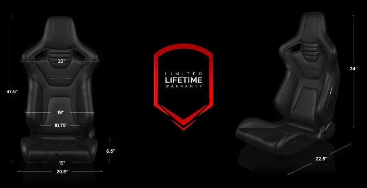 BRAUM ELITE-X Series Sport Reclinable Seats - Pair - Black Leatherette (Red Stitching)