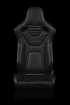 BRAUM ELITE-X Series Sport Reclinable Seats - Pair - Black Leatherette (Red Stitching)