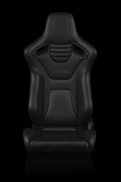 BRAUM ELITE-X Series Sport Reclinable Seats - Pair - Black Leatherette (Red Stitching)