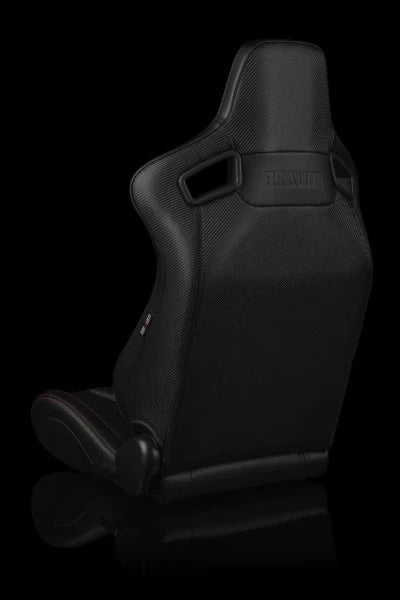 BRAUM ELITE-X Series Sport Reclinable Seats - Pair - Black Leatherette (Red Stitching)
