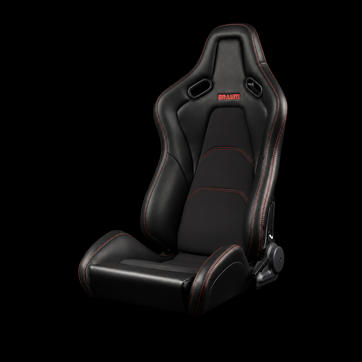 Braum BRR9R-BKRS — Black Leatherette | Alcantara Inserts | Red Stitching - [Email to Order]