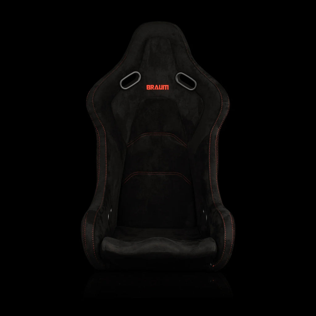Braum Racing FALCON-S Series Fixed Back Bucket Composite Seat - Pair - Black Alcantara / Red Stitching