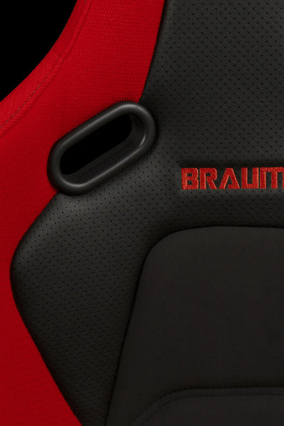 Braum Racing FALCON-S Series Fixed Back Bucket Composite Seat - Pair - Red Cloth / Alcantara Inserts