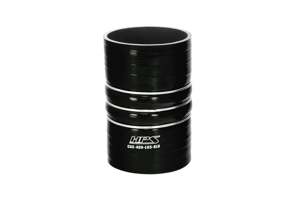 HPS 4 inch ID 6.5 inch Long Ultra High Temp 4-ply Reinforced Silicone CAC Coupler Hose Hot Side Black