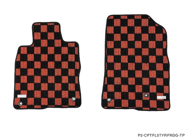 Phase 2 Motortrend (P2M) Front & Rear Red Checkered Flag Carpet Floor Mats - Honda Civic FL5 Type-R (2022+)