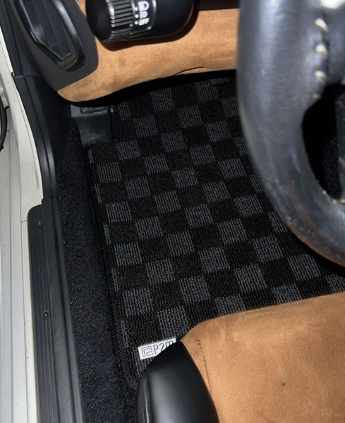 Phase 2 Motortrend (P2M) Checkered Race Carpet Floor Mats Set - Nissan Z32 300zx Convertible (1993-1996)