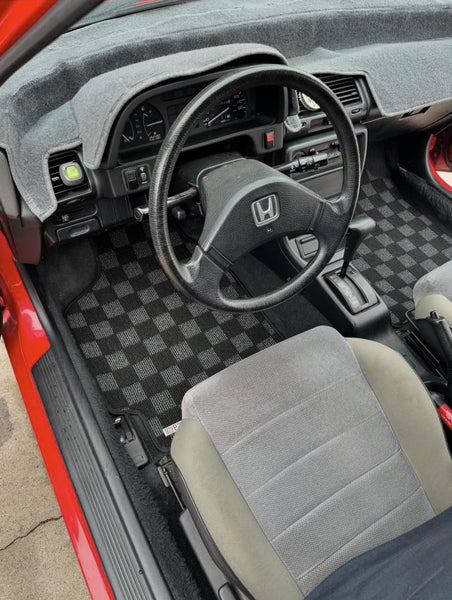 Phase 2 Motortrend (P2M) Checkered Carpet Race Floor Mats - Honda Civic SH3 EF Hatch Sedan Wagon (1988-1991)