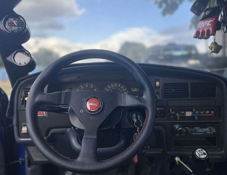 MOMO Montecarlo Steering Wheel - 350MM - Black Leather / Red Stitching