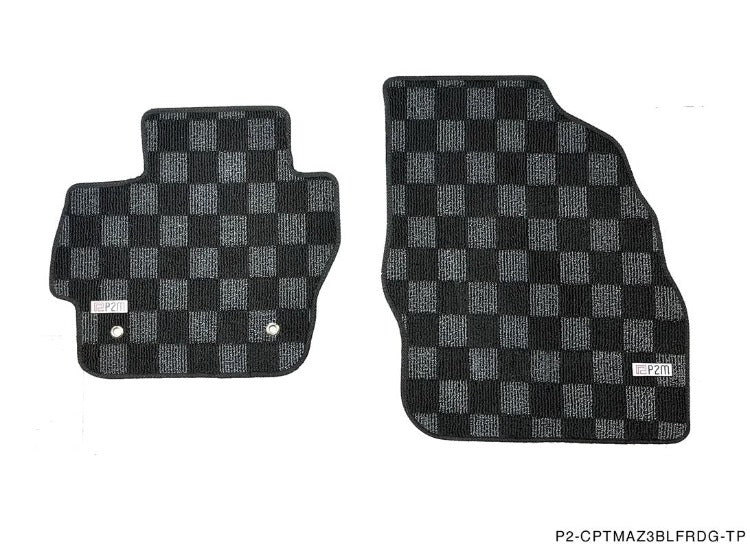 Phase 2 Motortrend (P2M) Front & Rear Checkered Race Carpet Floor Mats - Mazda 3 BL (2010-2013)