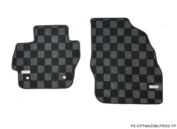 Phase 2 Motortrend (P2M) Front & Rear Checkered Race Carpet Floor Mats - Mazda 3 BL (2010-2013)