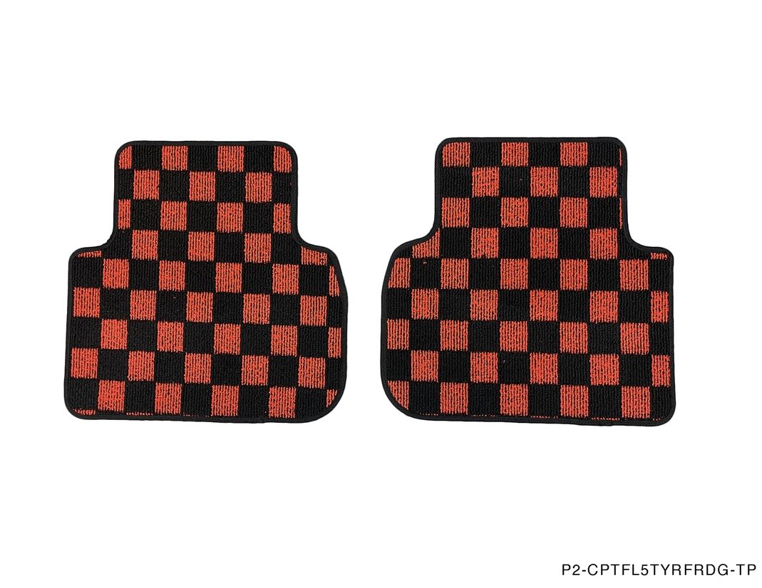 Phase 2 Motortrend (P2M) Front & Rear Red Checkered Flag Carpet Floor Mats - Honda Civic FL5 Type-R (2022+)