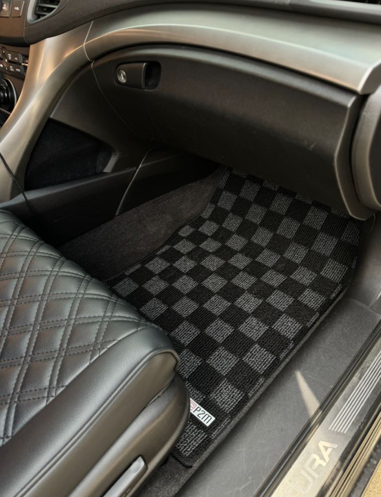 Phase 2 Motortrend (P2M) Checkered Carpet Race Floor Mats - Acura TSX CU1 CU2 (2009-2014)