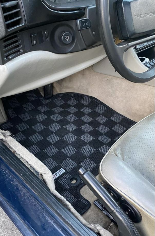 Phase 2 Motortrend (P2M) Checkered Carpet Race Floor Mats - Porsche 924 944 968 Coupe