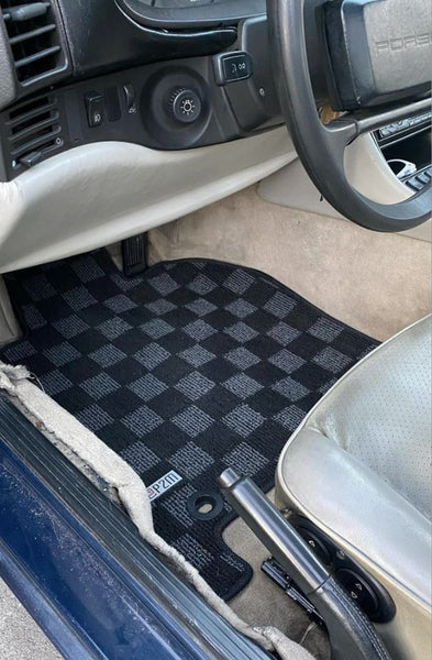 Phase 2 Motortrend (P2M) Checkered Carpet Race Floor Mats - Porsche 924 944 968 Coupe