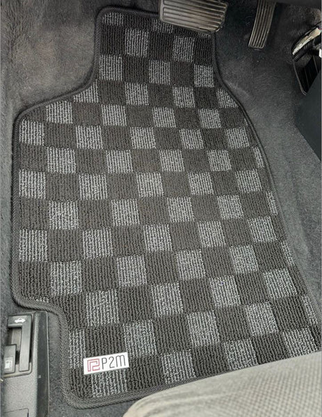 Phase 2 Motortrend (P2M) Checkered Carpet Race Floor Mats - Honda Civic SH3 EF Hatch Sedan Wagon (1988-1991)