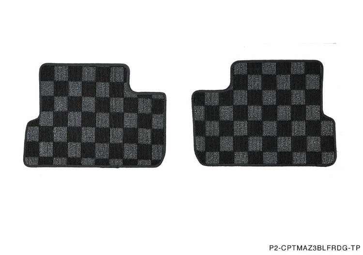 Phase 2 Motortrend (P2M) Front & Rear Checkered Race Carpet Floor Mats - Mazda 3 BL (2010-2013)
