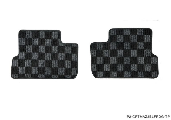 Phase 2 Motortrend (P2M) Front & Rear Checkered Race Carpet Floor Mats - Mazda 3 BL (2010-2013)