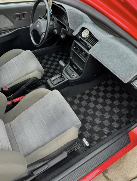 Phase 2 Motortrend (P2M) Checkered Carpet Race Floor Mats - Honda Civic SH3 EF Hatch Sedan Wagon (1988-1991)