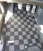Phase 2 Motortrend (P2M) Front & Rear Checkered Race Carpet Floor Mats - Mazda Protege BJ (2001-2003)