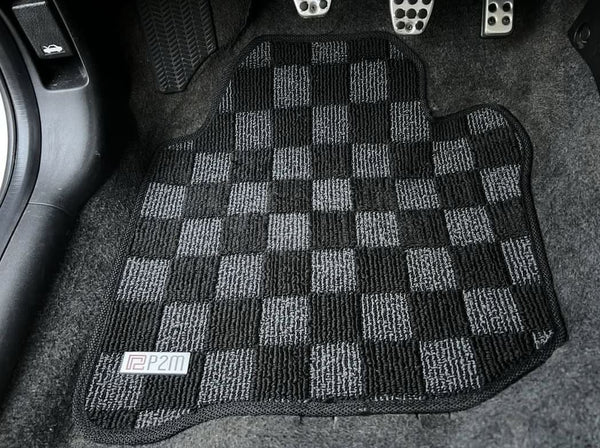 Phase 2 Motortrend (P2M) Checkered Carpet Race Floor Mats - Honda Fit GD (2001-2008)