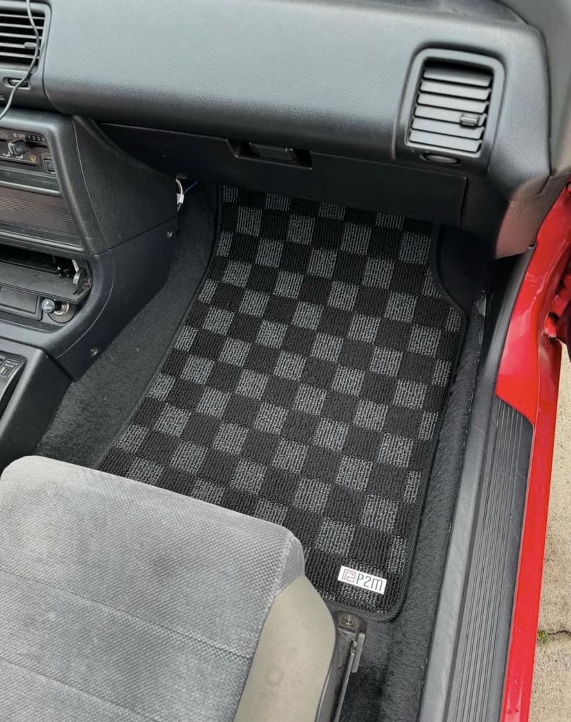 P2M Checkered Floor Mats - Honda Civic SH3 EF Hatch Sedan Wagon (1988-1991) - P2-CPTEFFRDG-TP
