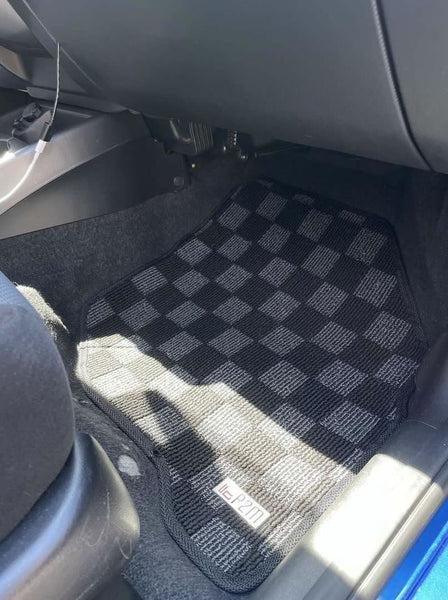 Phase 2 Motortrend (P2M) Checkered Carpet Race Floor Mats - Honda Fit GD (2001-2008)