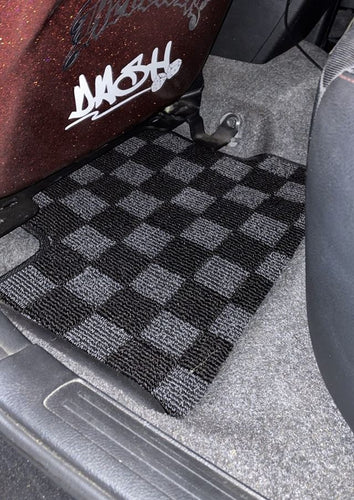 Phase 2 Motortrend (P2M) Front & Rear Checkered Race Carpet Floor Mats - Mazda 3 BL (2010-2013)