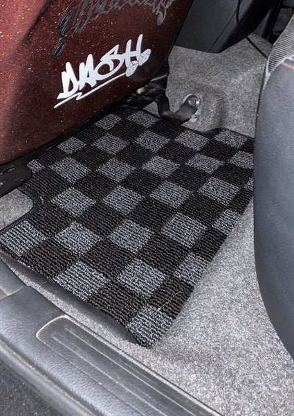 Phase 2 Motortrend (P2M) Front & Rear Checkered Race Carpet Floor Mats - Mazda 3 BL (2010-2013)