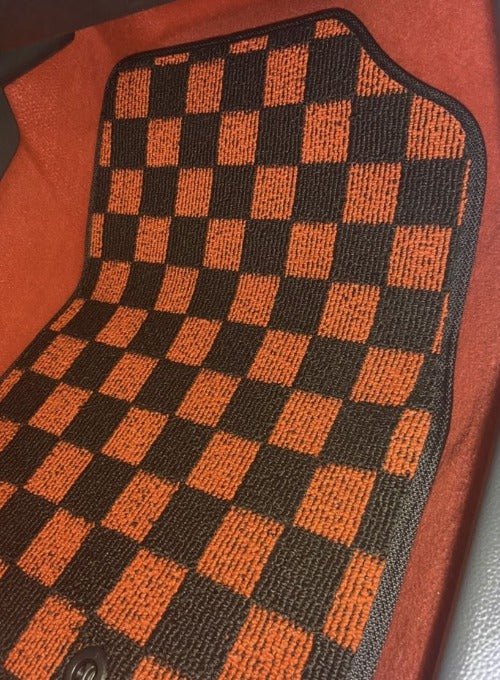 Phase 2 Motortrend (P2M) Front & Rear Red Checkered Flag Carpet Floor Mats - Honda Civic FL5 Type-R (2022+)