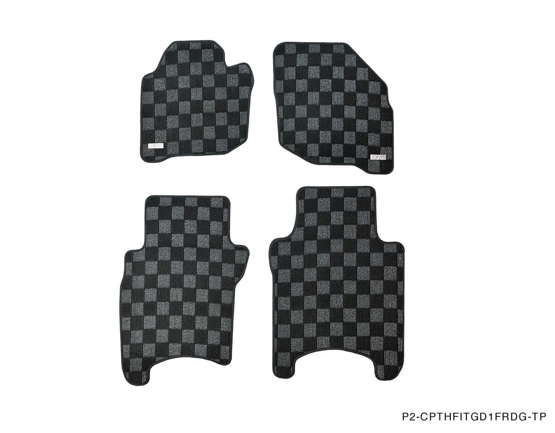 P2M Checkered Floor Mats - Honda Fit GD (2001-2008) - P2-CPTHFIT0108FRDG-TP