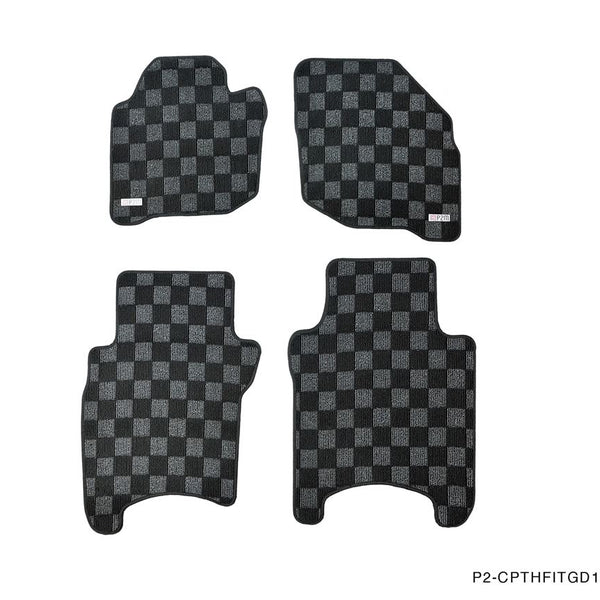 Phase 2 Motortrend (P2M) Checkered Carpet Race Floor Mats - Honda Fit GD (2001-2008)