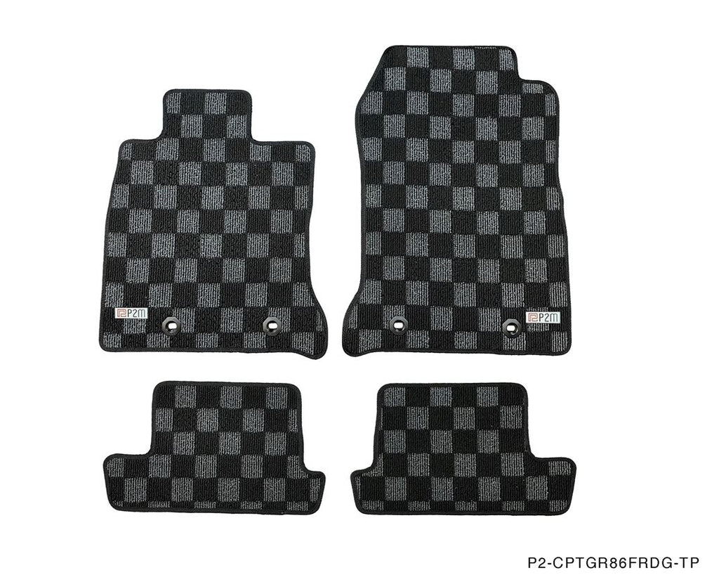 P2M Front & Rear Checkered Floor Mats - Toyota GR86 (2022+) - P2-CPTGR86FRDG-TP
