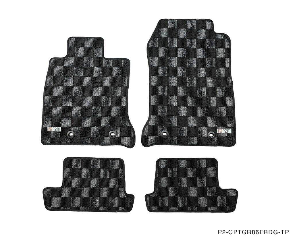 P2M Front & Rear Checkered Floor Mats - Toyota GR86 (2022+) - P2-CPTGR86FRDG-TP
